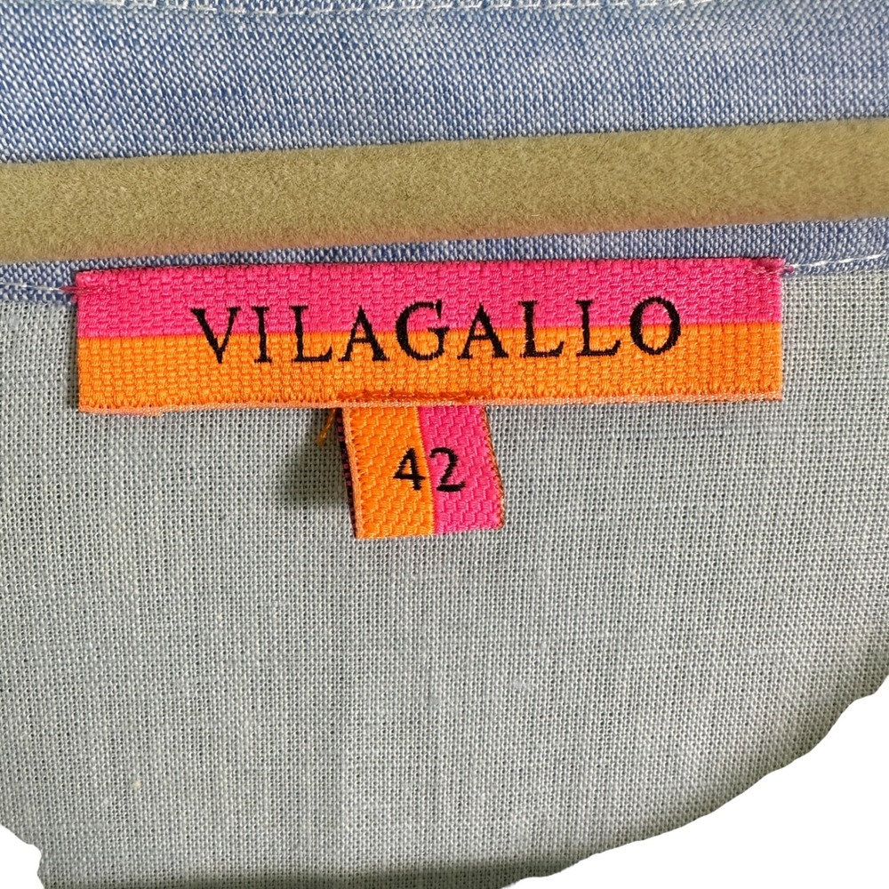 Vilagallo Tunic Dress 42 10 Blue White Stripe Linen Blend Pockets Resort Coastal - Picture 9 of 14